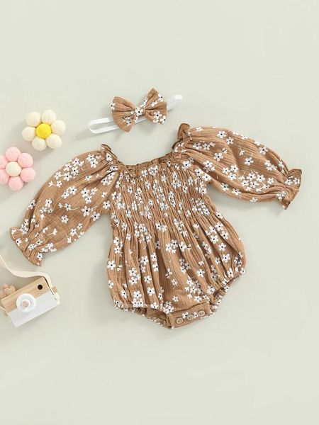 Giyim Setleri Sevimli İnek Baskı Romper Çiçek Aksanları ve Bebek Kızlar İçin Alevlenmiş Kollu - Mükemmel Yaz Tulum Bebekleri