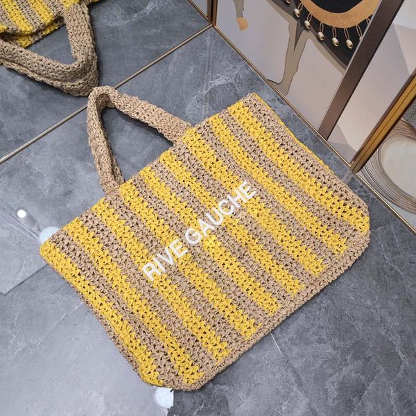 Bolsas femininas rive gauche flexível em ráfia crochê sacolas de compras bolsas de luxo bolsas de grife Bolsas casuais grandes Bolsas de ombro de grife Bolsa de palha de praia