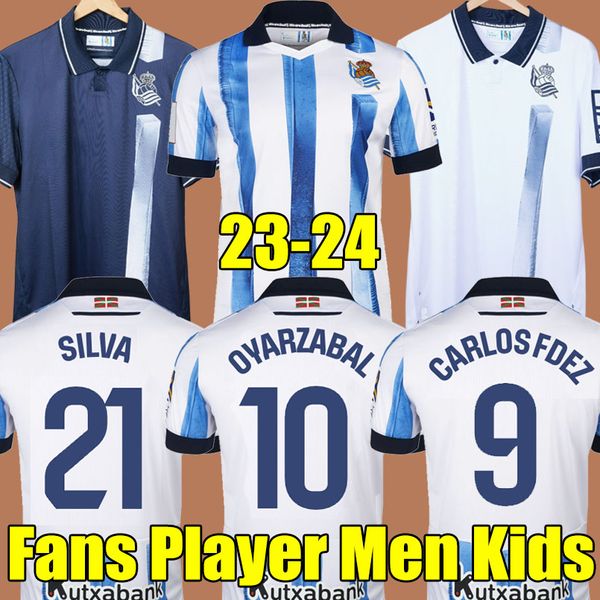 23 24 Real Sociedad maglie da calcio OYARZABAL SILVA TIERNEY Maglia da calcio 2023 2024 MERINO ZUBIMENDI CARLOS FDEZ TAKE KUBO BARRENE BRAIS MENDEZ Uomo bambini uniforme