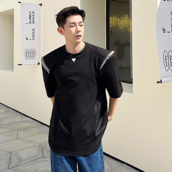 T-shirt da uomo SYUHGFA Personality Zipper T-shirt girocollo stile coreano Pantaloncini larghi Top manica 2023 Summer Casual Tee