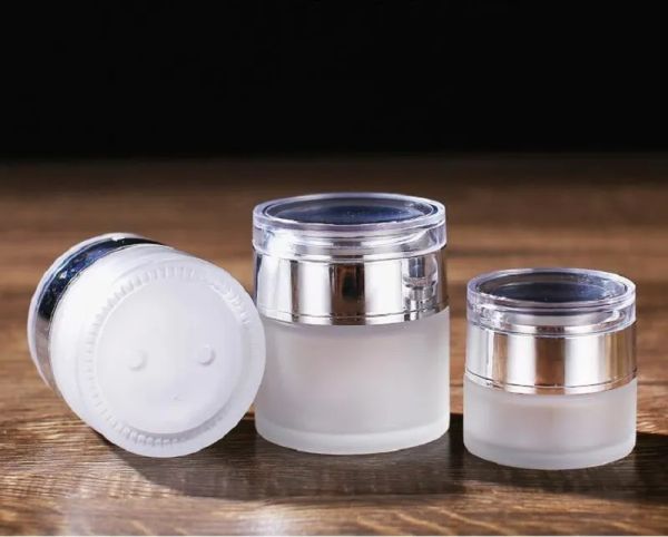 Einfache Milchglas-Cremeflaschen, runde Kosmetikdosen, Hand-Gesichtscreme-Flasche, 20 g-30 g-50 g-Gläser mit gold-/silber-/weißer Acrylkappe, PP-Einlage