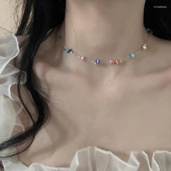 Gargantilha 2023 tendência colorida colar de contas de opala de cristal para mulheres design de moda clavícula corrente declaração curta frisada
