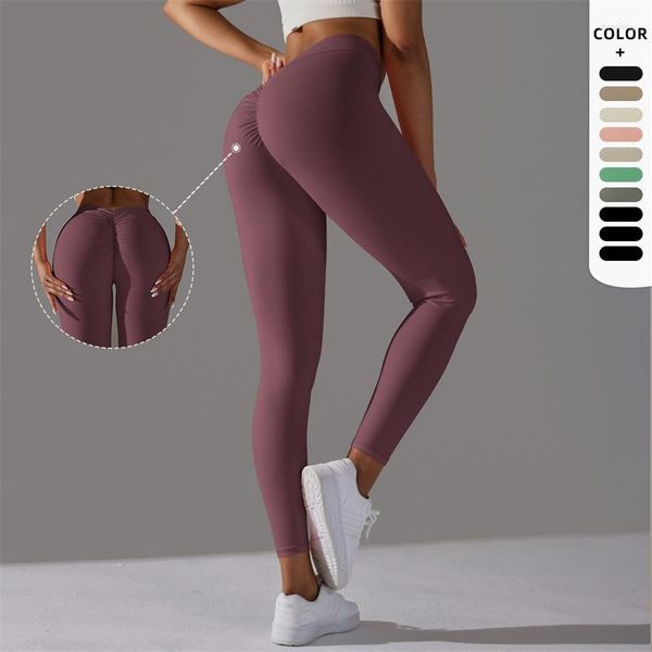 Aktive Hosen sexy Solid Color V Wrinkle Yoga Legging High Taille Fitness enge Fitnessstudio Sport Sport Pant umfassende Training Joggen