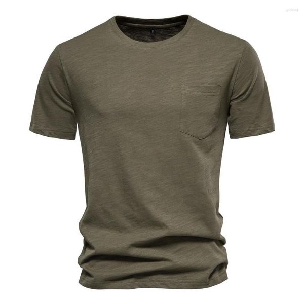 T-shirt da uomo T-shirt in cotone Tasca singola Moda Tinta unita Magliette casual per uomo Qualità del marchio Top Tees Abbigliamento maschile estivo