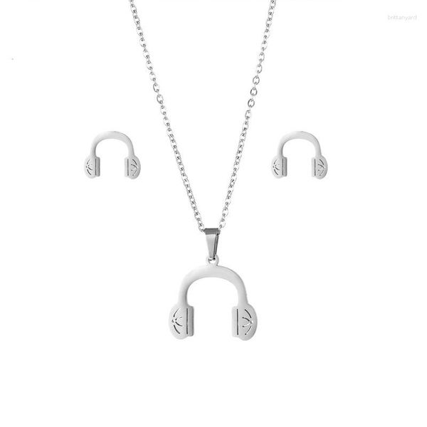 Halskette Ohrringe Set Edelstahl Halsketten Kopfhörer Form Musik Hip Hop Anhänger Kette Kragen Mode Frauen Schmuck Party Geschenke TZ76