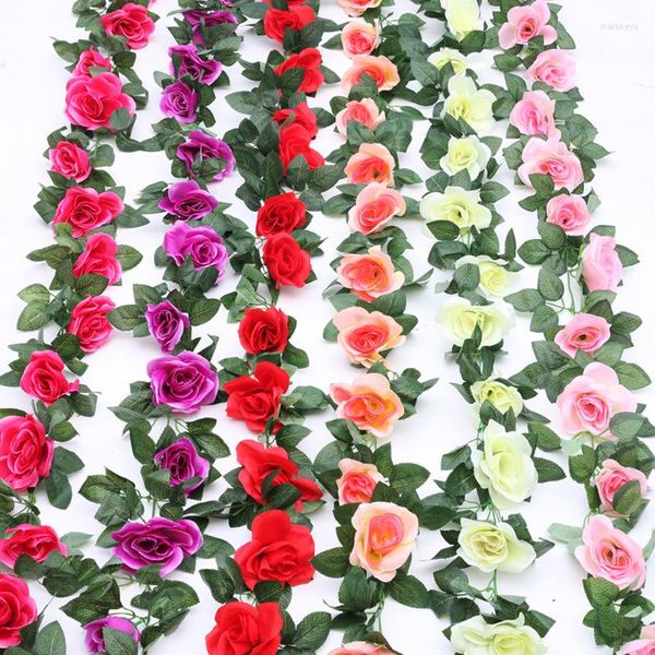 Flores decorativas 1 peça 220 cm seda falsa rosa videira guirlanda decorações de plástico artificial para decoração de casamento em casa ao ar livre