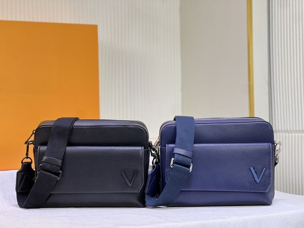 M22482 Borsa a tracolla Fastline Pre Collezione Autunno Inverno 23 Borsa a tracolla a tracolla di lusso da uomo in pelle Aerogram Designer M22611 Borsa a tracolla nera blu navy