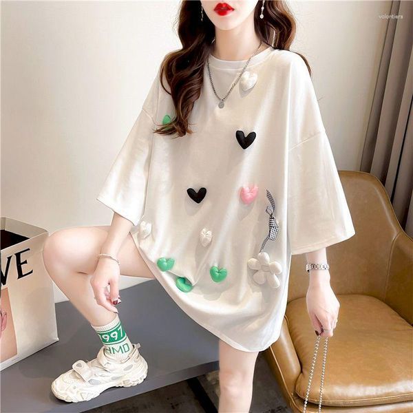 Magliette da donna Foufurieux Summer Three-dimensional Love Kawaii T-shirt a maniche corte Donna Retro Loose Harajuku Casual Oversize Y2k Top