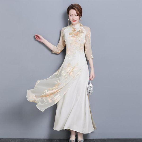 Vietnam Kleid für Frauen Ao Dai 2021 Frühling Sommer Neue Floral Elegante Cheongsam Traditionelle Folk Qipao Asiatische Kleidung Vestidos278Y