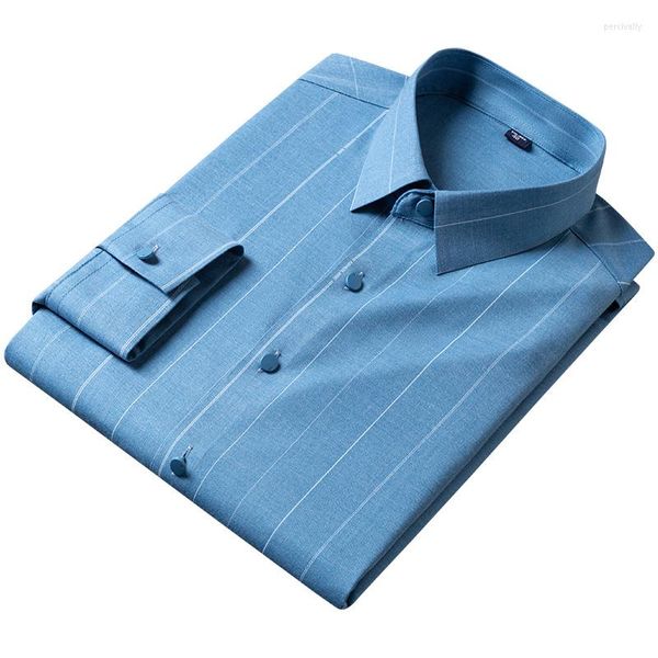 Herrenhemden, elastisches, weiches Herren-gestreiftes Hemd für Business, langärmelig, bügelfrei, solide Mannform, lässig, ohne Tasche, Qualität