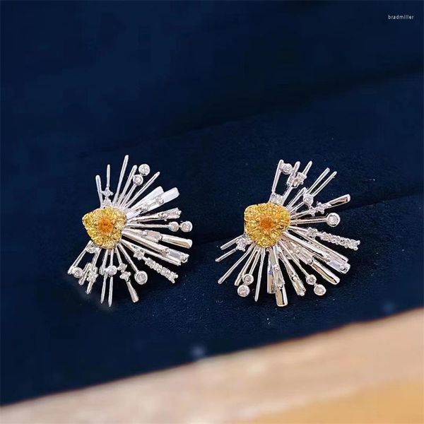 Orecchini a bottone Fresco Rinfrescante Giallo Cubic Zirconia Pavone Apertura schermo Donna Matrimonio Fidanzamento Regali Gioielli Accessori