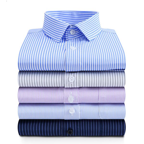 T-shirt da uomo Camicia a maniche lunghe Camicie eleganti di lusso a righe tinta unita Primavera Autunno Tasca formale Business Standard fit Ufficio Sociale Maschile 230715