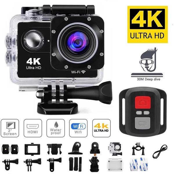 Spor Aksiyon Video Kameralar Ultra HD 4K Aksiyon Kamerası 30 FPPS WiFi Spor Kamerası 170D 30m Sualtı Su Geçirmez Kask Cam Mini Açık Kameralar Uzaktan Kontrol 230714