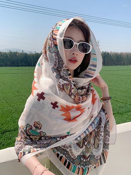Sciarpe Estate Elegante Sciarpa di seta da donna Sarong Beach Scialle avvolgente Stampa Protezione solare Bandana Hijab Mujer Sciarpa boema Pareo Bufandas