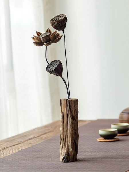 Декоративные предметы фигурки ретро с твердым деревом сушеные цветочные ваза украшения обеденный стол