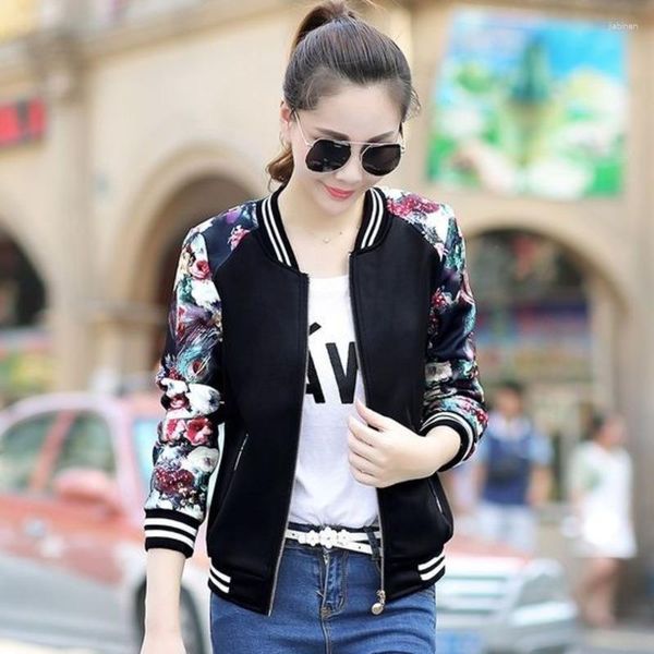 Damenjacken Koreanische Druckjacke Frauen Casual Dünne Bombermantel Dünne Weibliche Frühling Herbst Weiße Lange Ärmel Reißverschluss Baseball Outwear