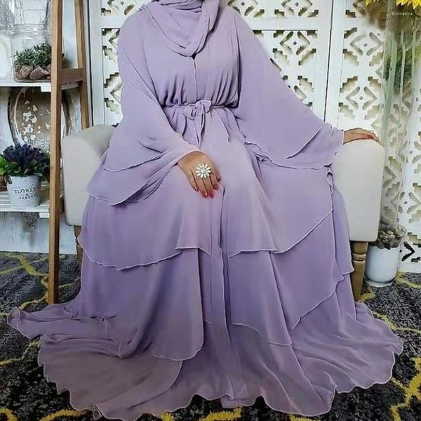 Ethnische Kleidung Chiffon Open Abaya Dreischichtiges Jilbab Muslim Kleid Abayas für Frauen Kaftan Dubai Robe Big Swing Hijab Kleider Islam