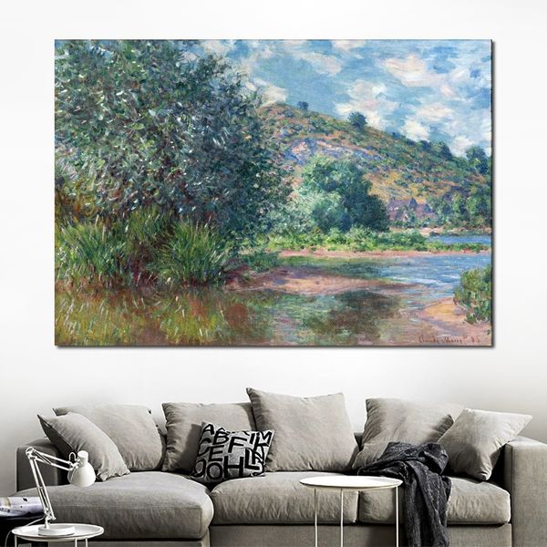 Impressionista Canvas Art Landscape at Port-villez Handmade Claude Monet Painting Landscape Artwork Modern Living Room Decor