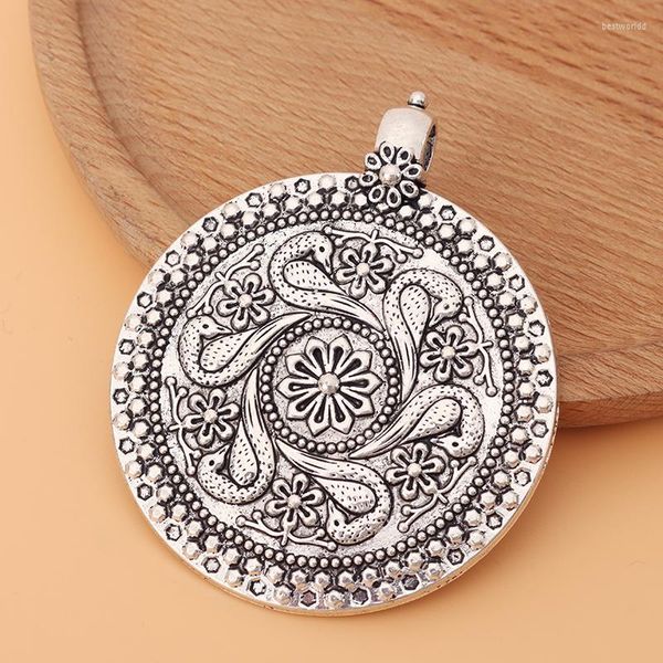 Anhänger Halsketten 2 teile/los Tibetischen Silber Große Böhmen Boho Medaillon Runde Charms Anhänger Für DIY Halskette Schmuck Machen Erkenntnisse