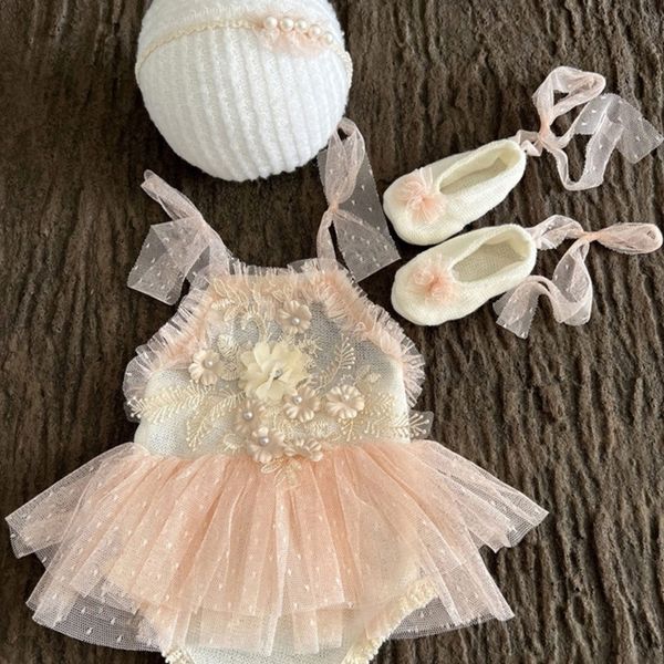 Mantagens C9GB Baby Born Ophographs Props Girl Lace Princess Dress Rodper Romper P O Clothing Sapatos de cabeça Acessórios 230714