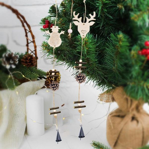 Decorações de Natal Enfeites de madeira Mini boneco de neve de madeira natural Elk Pine Cones Sino Árvore de Natal Pingentes DIY Artesanato Navidad