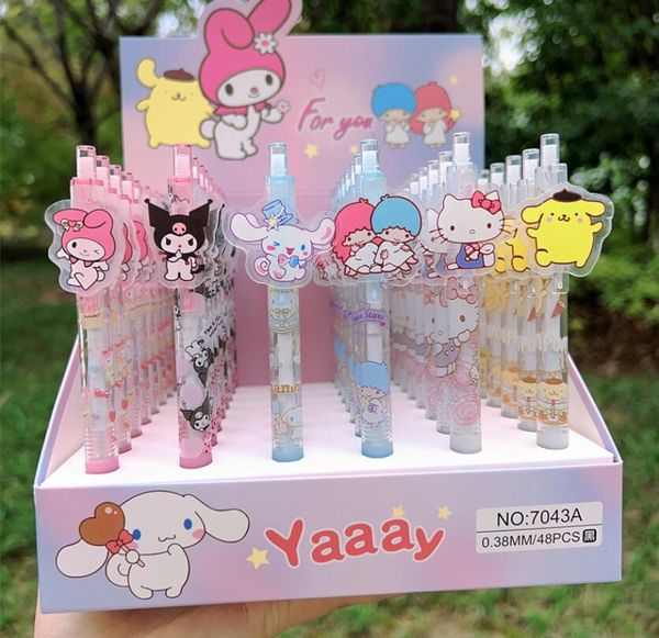 48 pçs/set Kawaii Cartoon Print Aluno Preto 0,38 MM Caneta Suprimentos de Escrita Suave Caneta Esferográfica Presente de Escritório Escolar