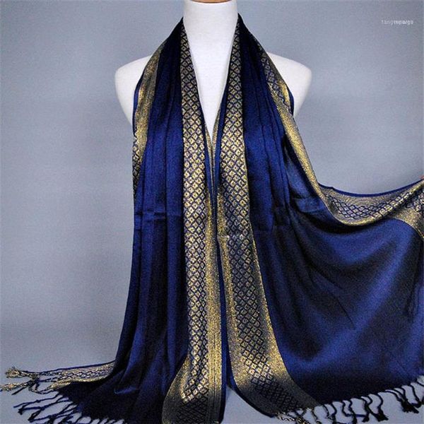 Abbigliamento etnico 60 180 cm Musulmano Argento Oro Filato Hijab Sciarpa Foulard islamico con nappa Foulard Femme Musulman Turbante Testa araba188Z