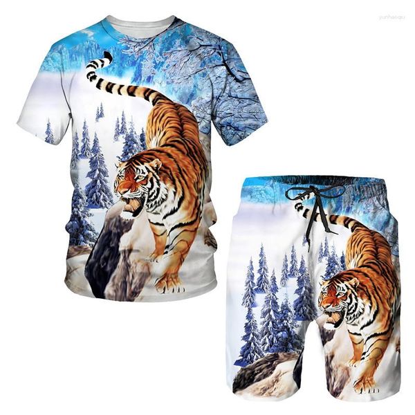 Tute da uomo Summer Tiger T-shirt con stampa 3D Pantaloncini Tuta da jogging Tuta Cool Animal Pattern Coppia Abiti Set di abbigliamento sportivo in due pezzi