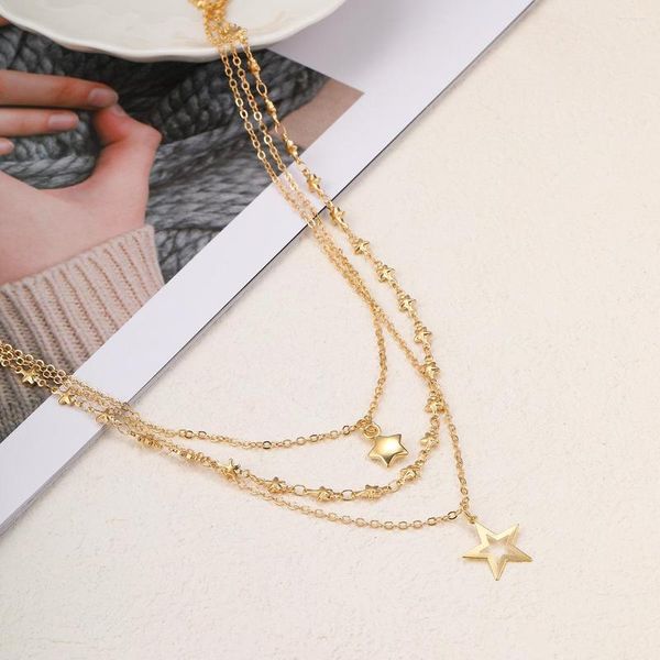 Catene Trendy Fashion 3 Strati Collana con pendente a stelle a cinque punte in lega color oro argento per gioielli da donna Dropship