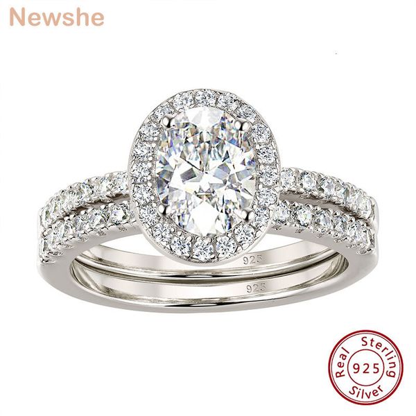 Alyanslar She 2pcs Halo Oval Kesim Nişan Yüzüğü Kadınlar İçin Sol 825 STERLING Gümüş AAAAA CZ Fine Jewelry 230714