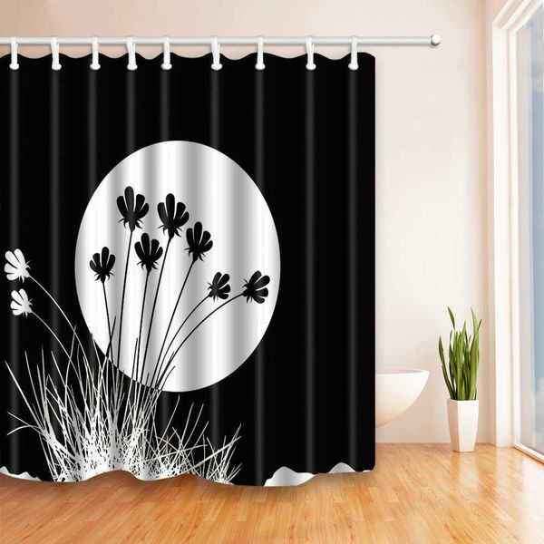Duschvorhänge, schwarz-weiße Blumen-Duschvorhänge, Badezimmer-Vorhang, wasserdicht, 3D-Druck, moderner Badvorhang, Polyester-Stoff, 180 x 180 cm