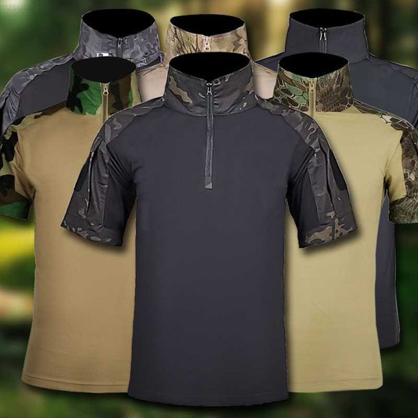 Camisetas masculinas ao ar livre tático de manga curta camuflado respirável top esportivo camiseta de secagem rápida L230715