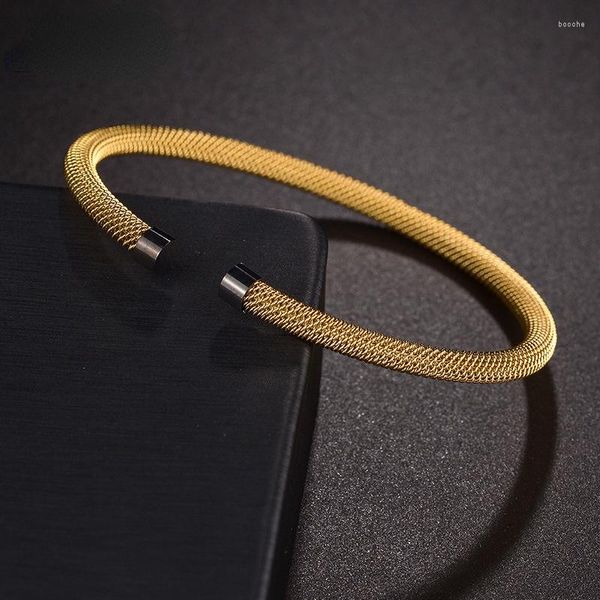 Bracciale rigido semplice intrecciato a maglie tonde con anello aperto per gioielli di moda da donna