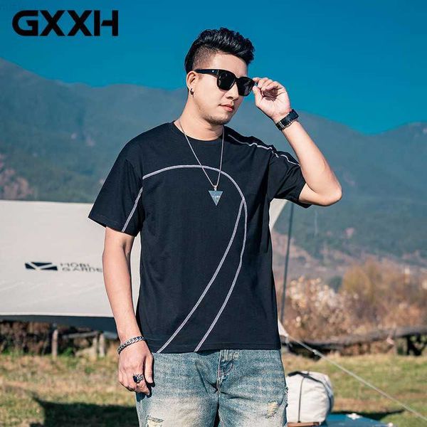 T-shirt da uomo GXXH T-shirt a maniche corte in cotone da uomo Loose Bright Line Designer Patchwork Summer All-match Casual 7XL Big Size Tee Uomo L230715