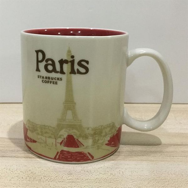 Keramik-Starbucks-City-Becher mit 16 Unzen Fassungsvermögen, klassische Kaffeetasse, Paris City298Z