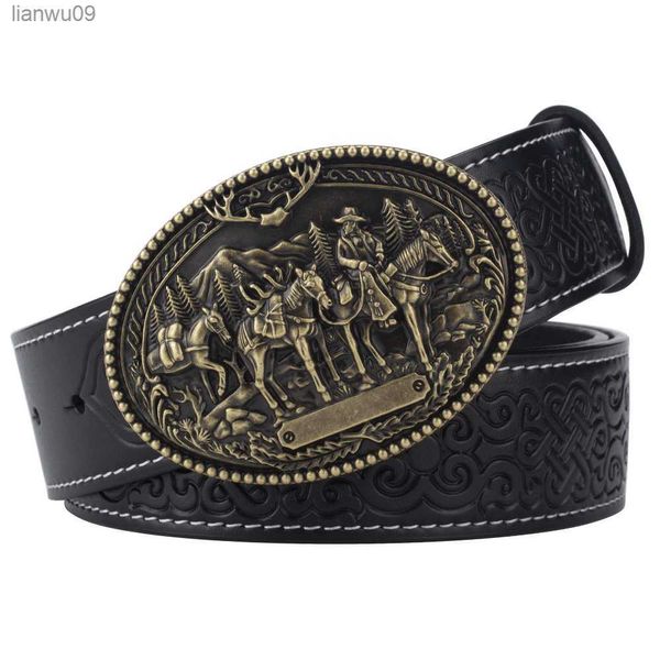 Cinto de couro decorativo de cavalo Cowboy moda acessórios para roupas masculinas L230704