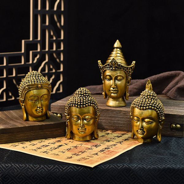 Objetos decorativos Estatuetas Resina Criativa Sudeste Asiático Antigo Cabeça de Buda Estátuas Miniaturas Douradas Estatuetas Zen Objetos de Decoração de Interiores 230715