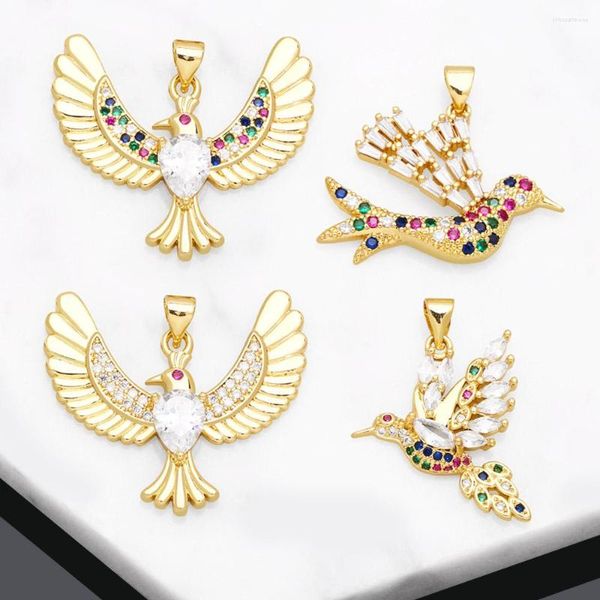 Collane con ciondolo OCESRIO Uccello di cristallo multicolore per collana Rame placcato oro CZ Colibrì Amuleto Creazione di gioielli Componente Pdtb047