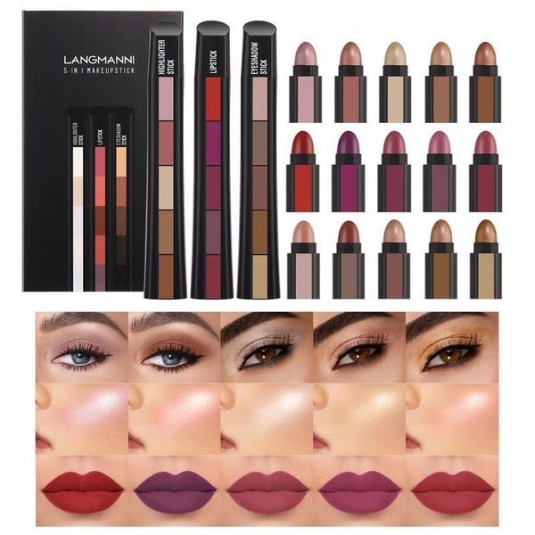 Sombra dos olhos em 1 batom e destaque Stick Long 5 Color Matte Eyeshadow Makeup Mini Sick Set 230715