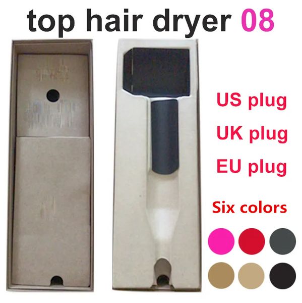 para eletrodomésticos Ferramentas Pacote simples 6 cores Secador de cabelo Pacote selado HD08 Secador de cabelo a vácuo sem ventoinha US UK UE Plug 08