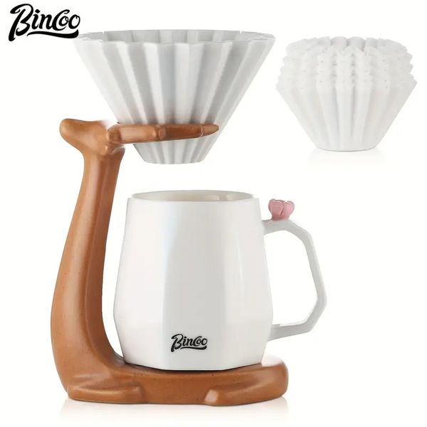 Bincoo Chailu Stand Conjunto de pote de café feito à mão Pote de cerâmica para compartilhamento de flores Copo de filtro Copo de café