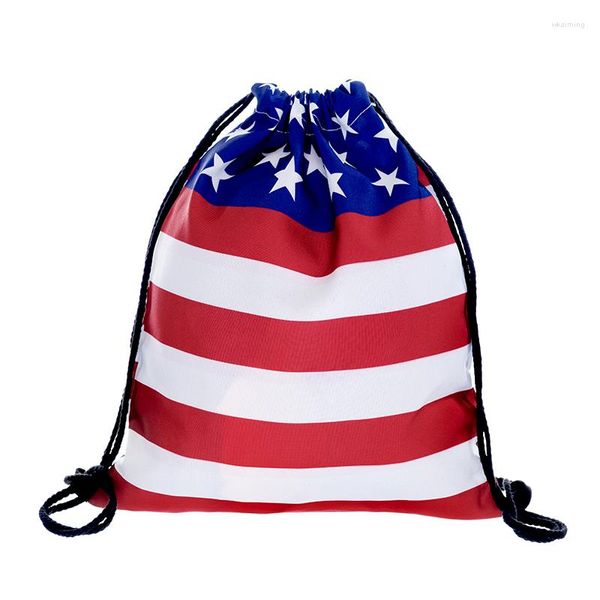 Sacos de compras Who Cares American Flag Pattern Printing Dia da Independência Mochila empacotada Atividades de rua Cosméticos diários Armazenamento de sacos