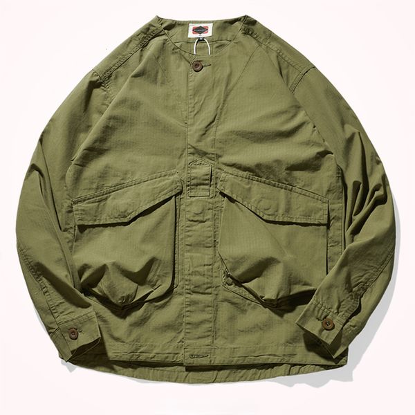 Camisas masculinas gola livre moda masculina juventude japonês retro vestido camisa jaqueta feita de velho bolso lavado 230715