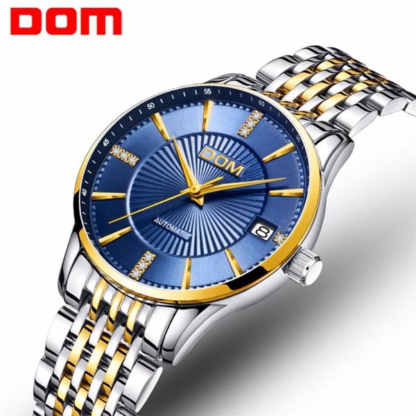 DOM orologio meccanico da donna moda quadrante blu in acciaio inossidabile orologio di lusso orologio automatico femminile impermeabile Montre Femme G-79285M