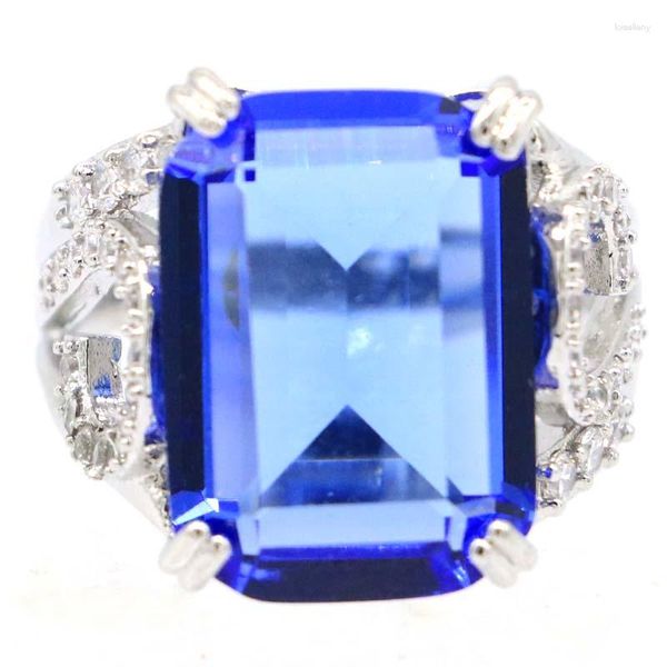 Küme Yüzükleri 8.5G 925 Katı Sterling Gümüş Yüzük Fantezi Pembe Kunzite Yeşil Peridot Londra Mavi Topaz Zengin Menekşe Tanzanit CZ Günlük Giyim