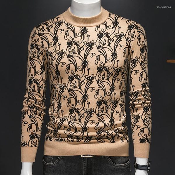 Männer Pullover 2023 Floral Print Kontrast Farbe Pullover Langarm Slim Druck Pullover Sozialen Kleid Hemd Streetwear Männer Kleidung