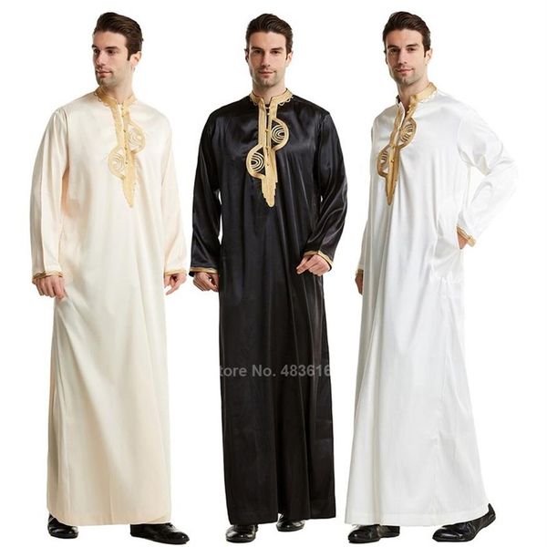 Roupa Islâmica Homens Robe Muçulmano Árabe Thobe Trajes Ramadã Árabe Paquistão Arábia Saudita Abaya Dubai Kaftan de Manga Completo Jubba215E