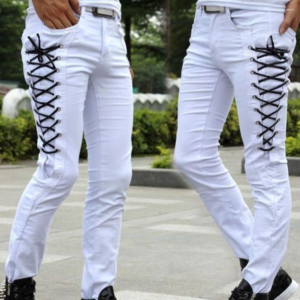 Jeans da uomo Nightclub Luxury Stylish Cowboy Classic White Skinny For Men Casual RopeDesigner Stretch Punk Style Boyfriend Denim Pants