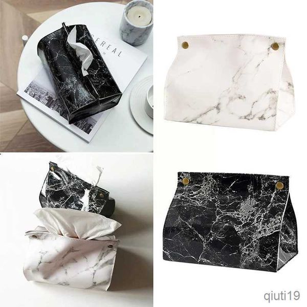 Caixas de lenços de papel Guardanapos Caixa de lenços de couro PU Mármore Padrão Porta lenços de papel Bolsa Recipiente Cosmético Estojo Bolsa Organizador Desktop Deco R230715