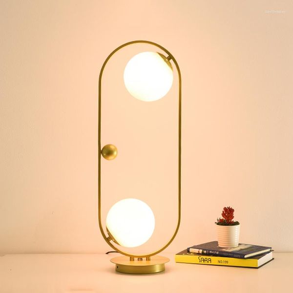 Lampade da tavolo Modern Home Art Déco Lampada da comodino 2 Glass Moon Metal Gold Led Desk Studio Light per la lettura in ufficio